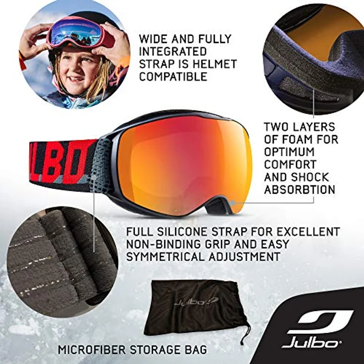 Julbo Echo Jungen Skibrille, Schwarz (Black/Grey/Red), S, verstellbarer Rahmen, 100% UV-Schutz, anti-beschlagbeschichtet – Bild 5