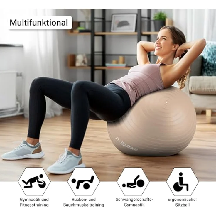 EliteAthlete Gymnastikball Sitzball Büro ergonomisch mit Anti Burst System - Fitness Pilates Schwangerschaft - Schwangerschaftsball Fitnessball Yogaball - Yoga Ball 65cm inkl. Luftpumpe - Preisvergleich – Bild 2