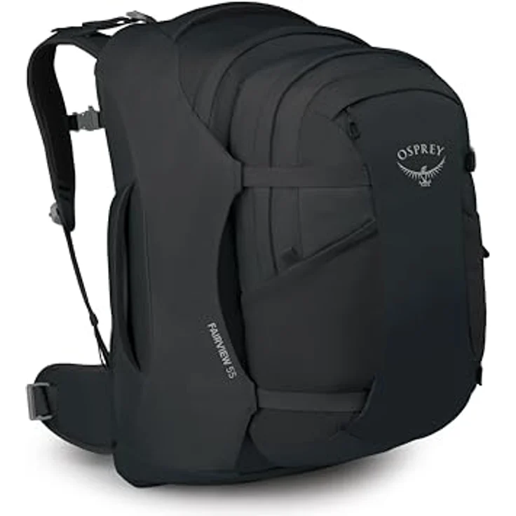 Osprey Fairview 55 Black, Wanderrucksack mit abnehmbarem Tagesrucksack und verstaubaren Gurten, leicht und strapazierfähig – Bild 1