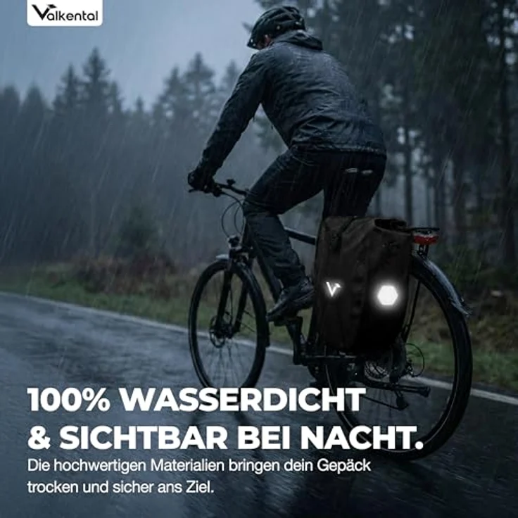 Valkental ValkBasic Gepäckträgertasche, wasserdicht mit 23-28L Volumen, abschließbar, bombenfester Sitz, große Reflektoren, inkl. Tragegurt – Bild 5