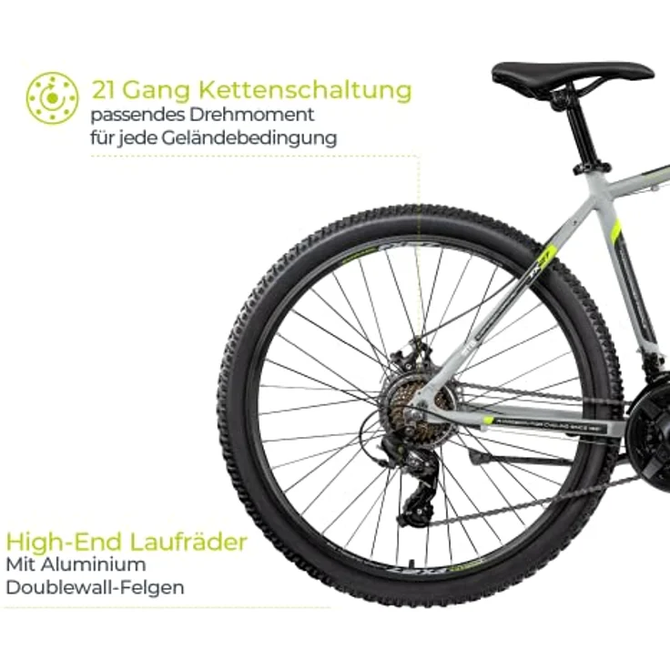 Zündapp FX27 Mountainbike 650B, Hardtail 27,5 Zoll, 21-Gang, Rahmenhöhe 48 cm, grau grün – Bild 4
