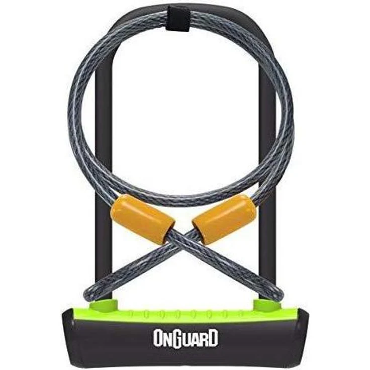 Onguard U-Lock Veloschloss, 11 mm dick, 1200 mm lang, neongrün, inkl. 2 Schlüssel und Kabel – Bild 1