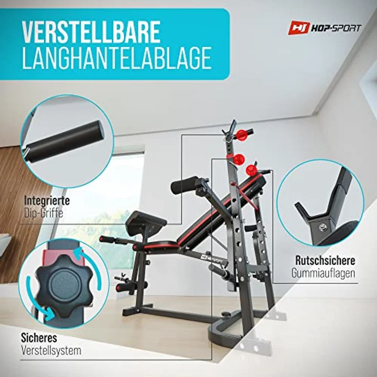 Hop-Sport klappbare Hantelbank HS-1065 mit Langhantel-Ablage, Curlpult und Butterfly - verstellbare Trainingsbank für Bankdrücken - Preisvergleich – Bild 3