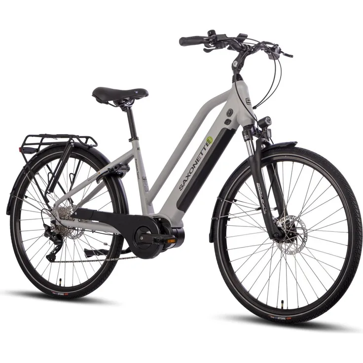 SAXONETTE E-Trekkingbike Premium Sport, Mittelmotor 522 Wh Akku, Pedelec, Elektrofahrrad, Trapez Rahmenhöhe 45cm, Silber