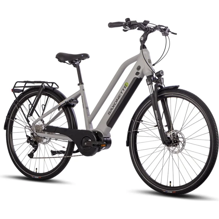 SAXONETTE E-Trekkingbike Premium Sport, Mittelmotor 522 Wh Akku, Pedelec, Elektrofahrrad, Trapez Rahmenhöhe 45cm, Silber