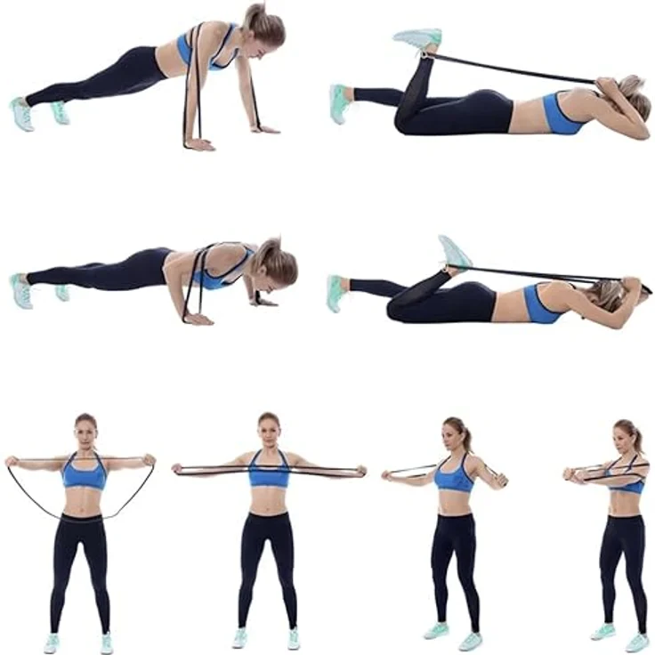TRIZAND Widerstandsbänder 4-er Set mit Türanker, 4 Stufen für Yoga und Pilates, Farben: Grau, Hellgrün, Schwarz, Dunkelgrün – Bild 5