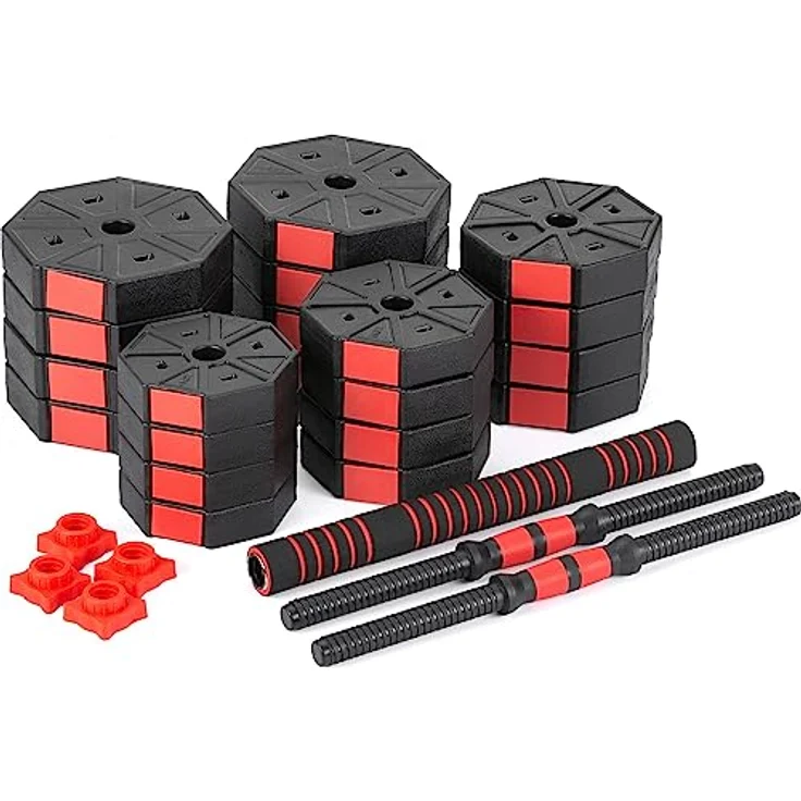 Gymtek Hanteln Set 2in1 Kurzhanteln und Langhantel, Verstellbar, Krafttraining Zuhause, 2er Set, Rot 2x20kg – Bild 2