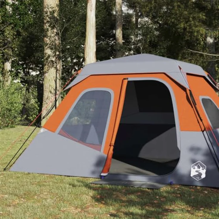 vidaXL Familienzelt, Campingzelt 6 Personen, Quick Release Wasserdicht, mit Insektenschutz, Grau Orange – Bild 5