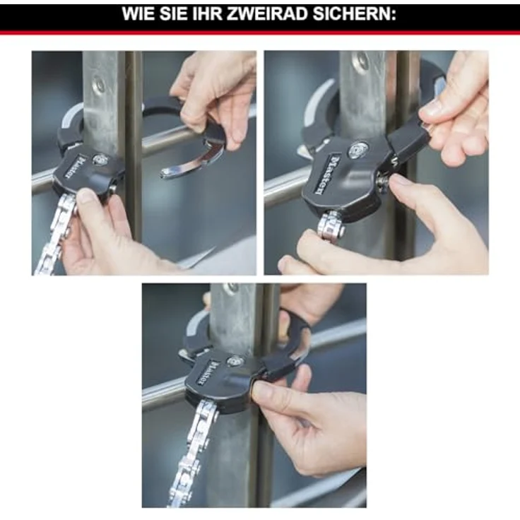 Master Lock Street Cuff, Veloschloss mit 8 mm geflochtenem Stahlkabel, 100 cm, schwarz – Bild 6