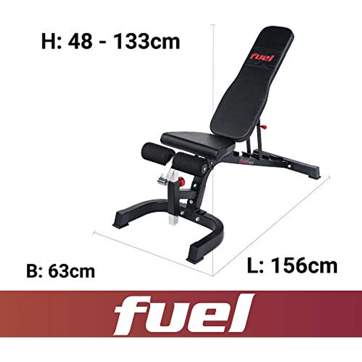 FUEL Fitness HB200 Multifunktions-Hantelbank, 4-in-1 Hantelbank: Flachbank, Schrägbank, Negativbank und Bauchtrainer-Bank, bis 272kg belastbar, Sitzpolster und Rückenlehne mehrfach verstellbar – Bild 2