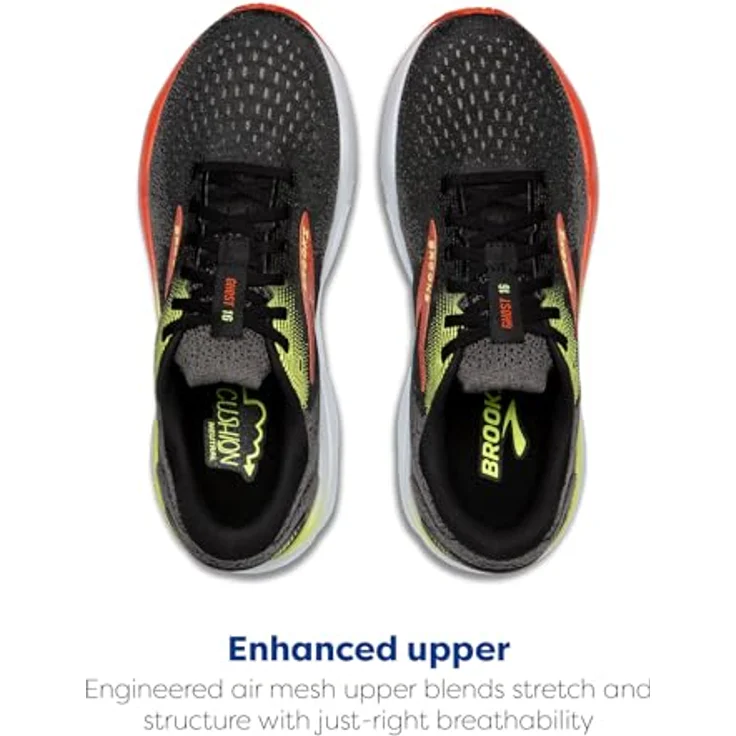 Brooks Running Ghost 16, Herren Laufschuhe mit Stabilität und Komfort, Black/Mandarin Red/Green, Größe 45.5 – Bild 4