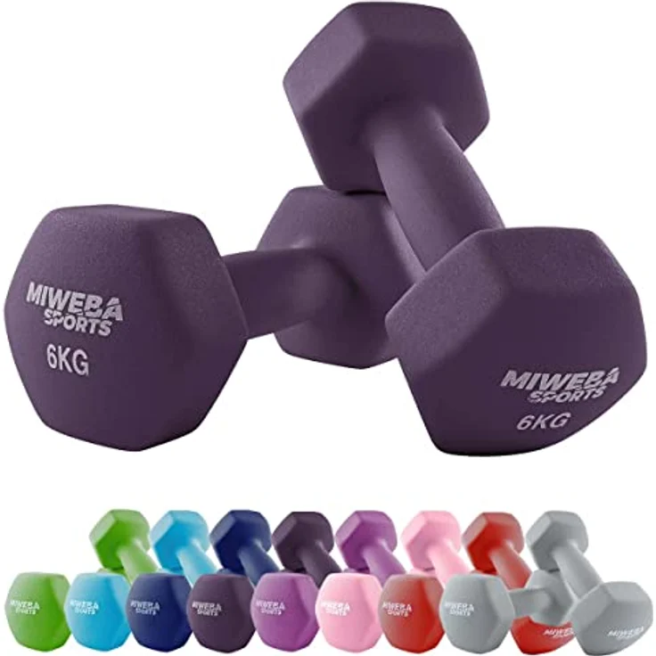 Miweba Sports Neopren Hantelset NKH100 | 𝐏𝐫𝐨𝐟𝐢 Hantel - Hexagon Hanteln Set - Kurzhanteln - Kurzhantel Set - Gymnastikhanteln - Hantel Set - Dumbbell - 0,5-10 Kg (2X 1.0 kg, Lila) - Preisvergleich – Bild 1