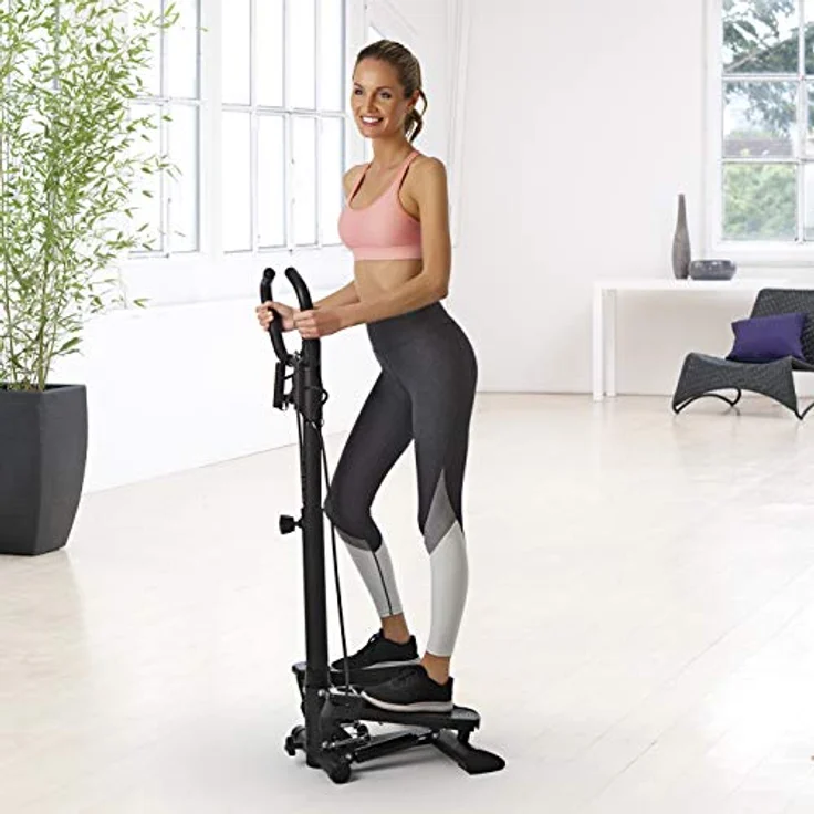 VITALmaxx Fitnesstrainer Swing Stepper mit 2 Expanderbändern | Trainiert die Beinmuskeln und fördert die Ausdauer | Höhenverstellbarer Handgriff | Max. Belastung 100 kg [schwarz] – Bild 2