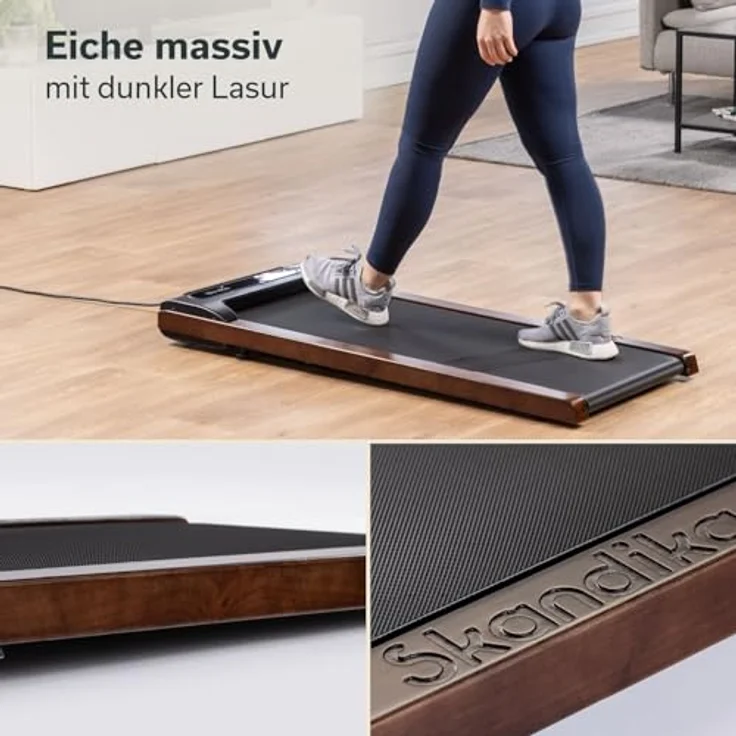 Skandika Walking Pad Nordik K6-H, Laufband für zuhause mit Eichen Massivholz, 6 km/h, LED-Display, Fernbedienung, Kinomap, leises und kompaktes Fitnessgerät für Ausdauertraining im Büro und Home Office – Bild 2