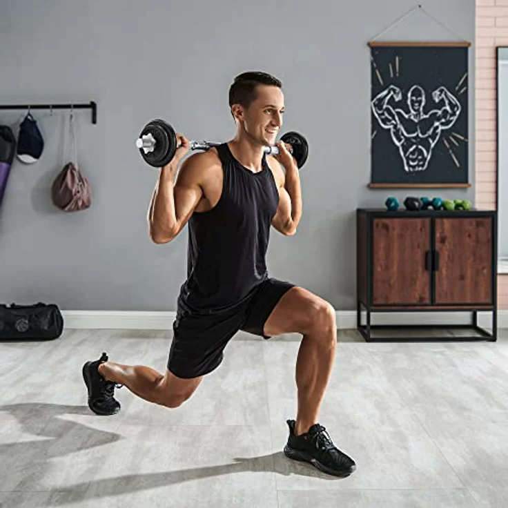 SONGMICS 2-in-1-Hanteln, 2er Set, Hantelset aus Gusseisen, verstellbar, Kurzhantelset mit Verbindungsrohr, Workout, Gewichtheben für Zuhause, Fitnessstudio, schwarz SYL20LBKV1 – Bild 4