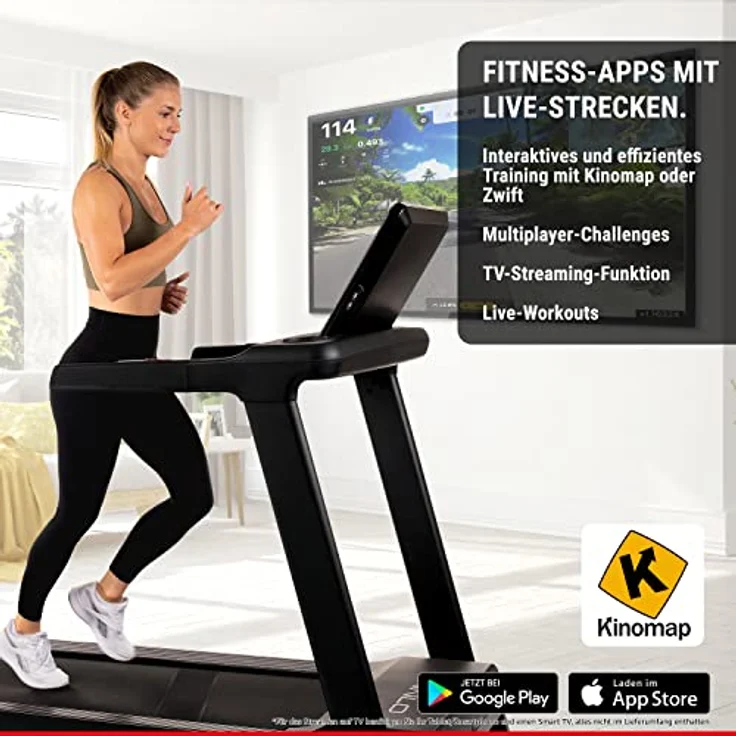 HAMMER Finnlo Laufband Alpinum TFT, 10.1 Zoll TFT-Display, Kinomap & Zwift kompatibel, XXL-Lauffläche, 6,5 PS, 22 km/h, schwarz – Bild 3