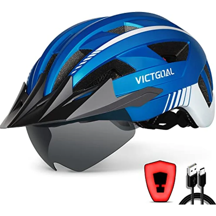 Victgoal VICTGOAL Fahrradhelm MTB mit Abnehmbarer Magnetbrille, Atmungsaktiv mit 21 Belüftungskanälen, Einstellbar (L: 57-61cm, Metalblau) – Bild 1