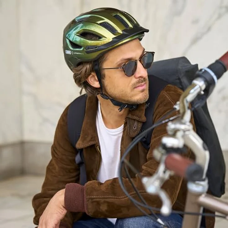 ABUS Stadthelm Urban-I 4.0 - Fahrradhelm mit aufladbarem Rücklicht, 2 Leuchtmodi, Zopf-Öffnung, Größe L, grün – Bild 9