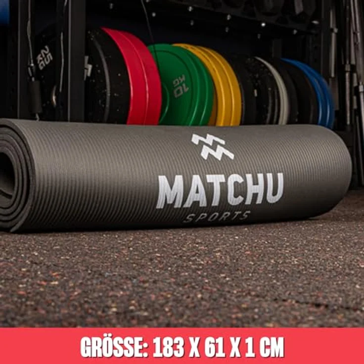MATCHU Yoga Matte, rutschfest und wasserfest, 183x61x1 cm, aus NBR, inkl. Tragegurt, grau, leicht zu reinigen – Bild 4
