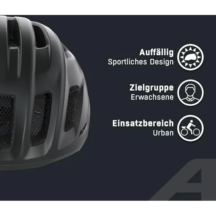 Alpina Paranus Urban, Fahrradhelm mit LED-Rücklicht und stoßabsorbierender EPS-Innenschale, schwarz matt – Bild 3