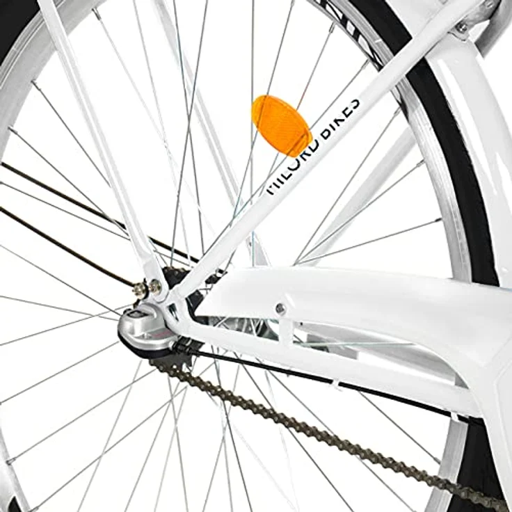 Milordbikes City-Fahrrad, Weiß, 46 cm, leichtes Metall, Freizeit- und Sportbike mit hinterem Träger und Aluminiumfelgen – Bild 8