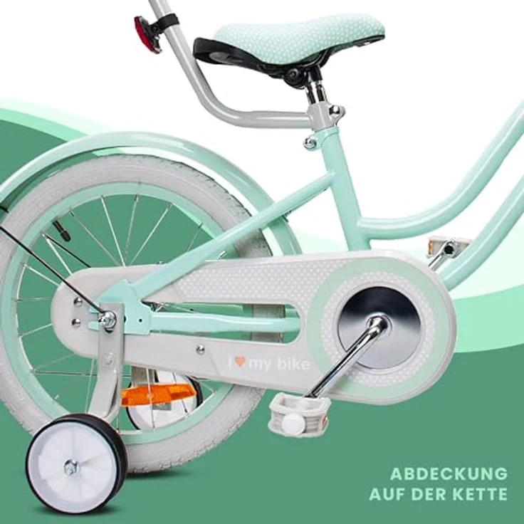 Sun Baby Mädchenfahrrad 16 Zoll Heart Bike mit Abnehmbarer Schubstange, Kinderfahrrad für Mädchen von 2 bis 6 Jahre (Silver Moon Mint) – Bild 4