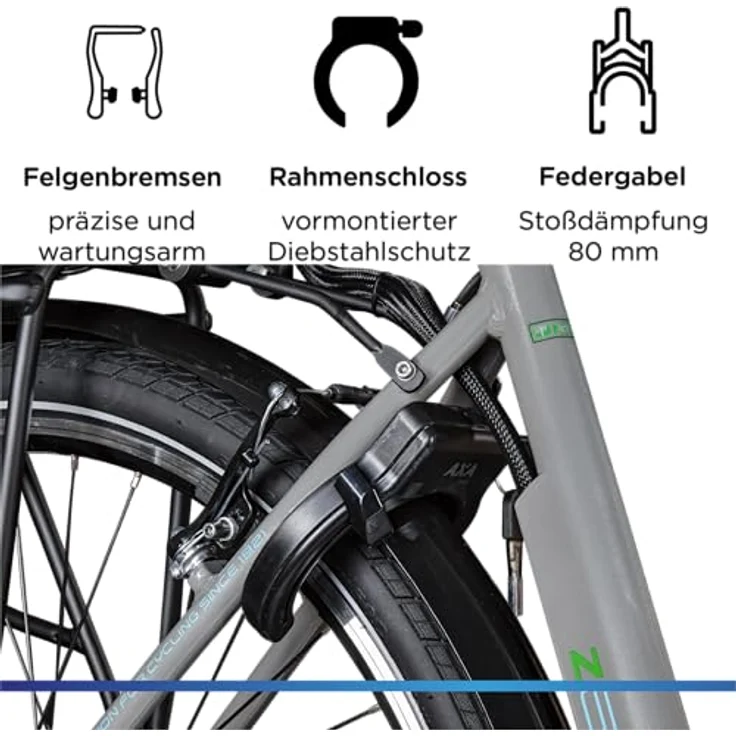 Zündapp E-Bike Z502 City, 28 Zoll, 7-Gang, 522 Wh, grau grün, Aluminium Tiefeinsteiger – Bild 5