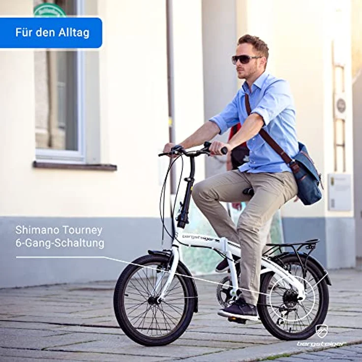 Bergsteiger Windsor 20 Zoll Faltrad, Klapprad, Shimano 6 Gang-Schaltung, LED Batterie-Licht, Quick-Fold-System, Klappfahrrad – Bild 2