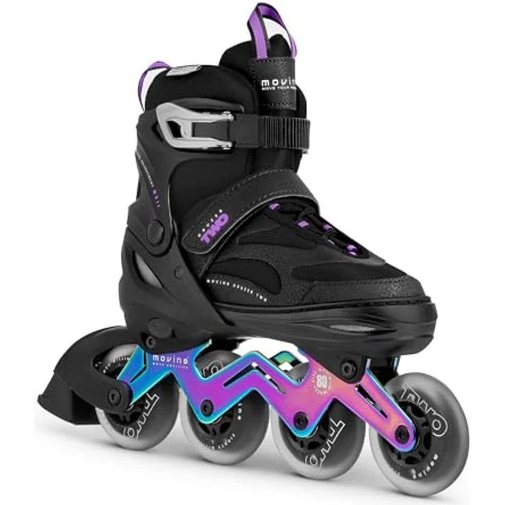 Movino Cruzer Two, Verstellbare Fitness Inline-Skates für Damen mit 4-stufiger Größenverstellung, Neochrome Aluminium-Schiene und 80-mm-Rollen – Bild 4