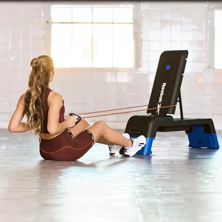 Reebok Deck Training Bench - Vielseitige Fitnessplattform mit 20+ Setup-Kombinationen, Neigungs- und Höhenverstellung, blau – Bild 5