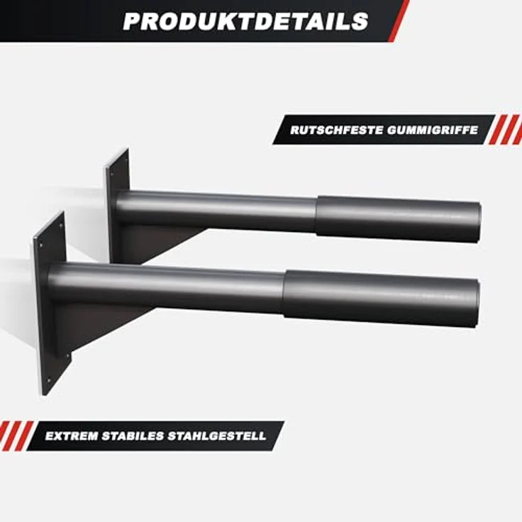 GORILLA SPORTS Klimmzugstange Dip-Station, Wandmontage, 350kg Belastbar, mit Griffen 51cm, Stahl, Schwarz – Bild 6