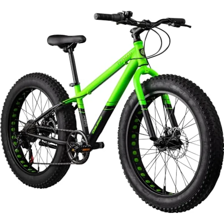 Galano Fatman 4.0, 24 Zoll Fatbike für Jugendliche mit 7 Gängen, schwarz/neongrün
