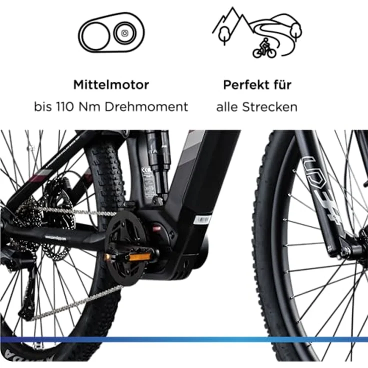 Zündapp E-Bike MTB X1000, 29 Zoll Fully mit 10-Gang Schaltung, 733 Wh Akku, schwarz – Bild 8