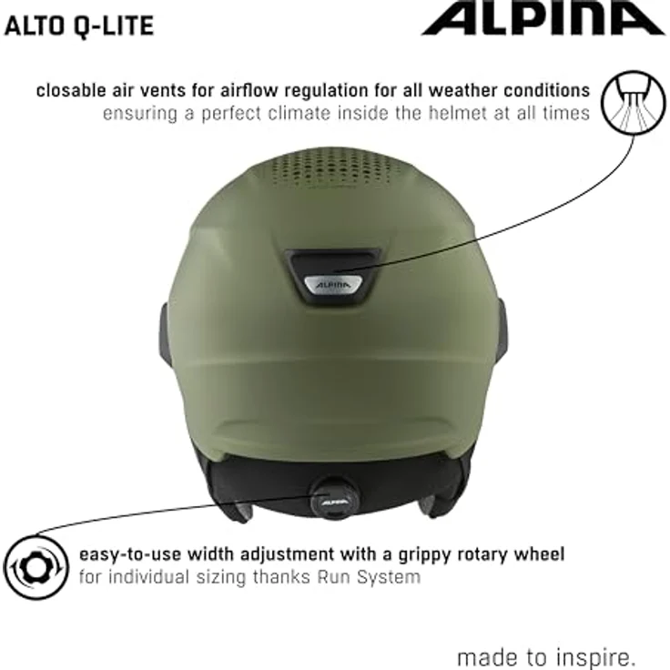ALPINA Alto Q-LITE, sicherer Skihelm mit kontrastverstärkendem Visier, individuell anpassbar, Olive matt, Größe S (51-55 cm) – Bild 5