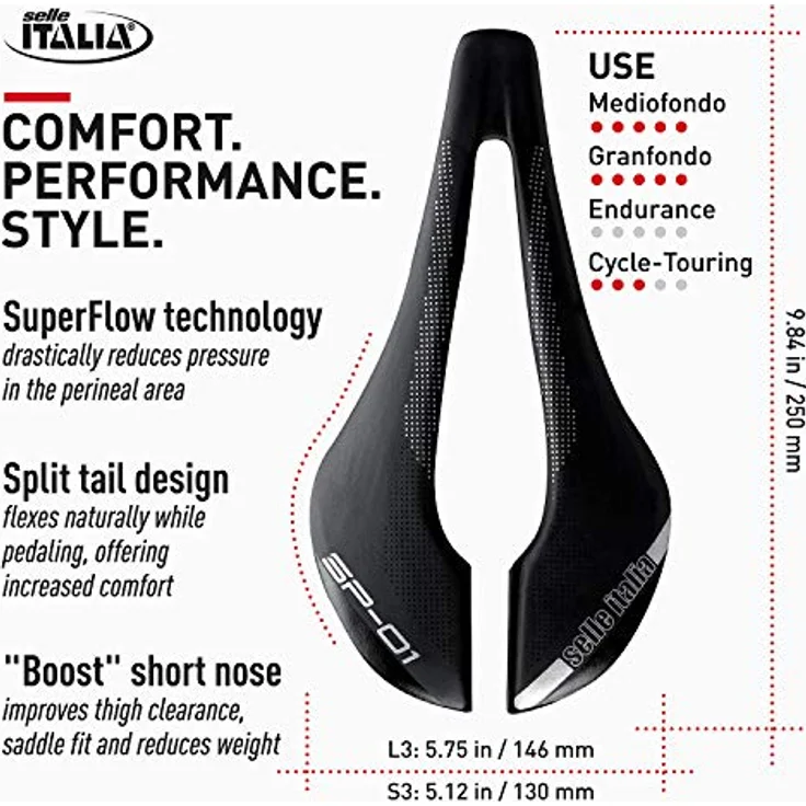 Selle Italia Sp01 Boost Tm Superflow, Fahrradsattel mit ergonomischer Form und maximalem Komfort, schwarz, Größe S – Bild 5
