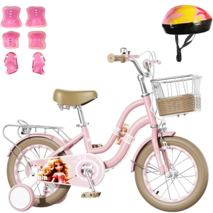 Habib Gruppe Kinderfahrrad Mädchenfahrrad mit 6-teiligem Schutz-Set, dualem Bremssystem und höhenverstellbarem Sattel, 3-8 Jahre – Bild 1