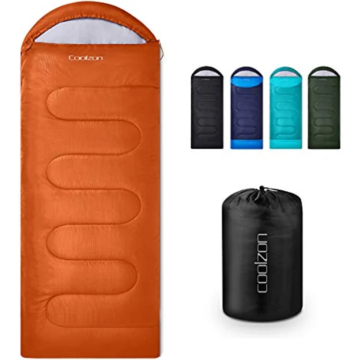 Coolzon Camping-Schlafsack, 3-4 Jahreszeiten, ultraleicht, weich, dick und warm mit Kompressionssack, für Erwachsene, kleine Größe – Bild 1