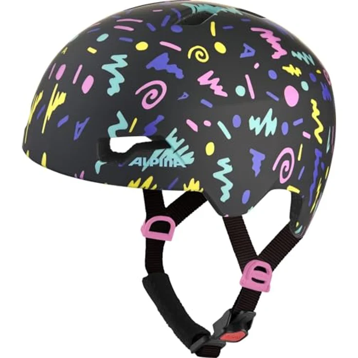 ALPINA Hackney, Leichter & Bruchfester Kinderfahrradhelm mit optimaler Klimatisierung, Nachrüstbarem LED für gute Sichtbarkeit, Black-Confetti matt, S (47-51 cm) – Bild 1