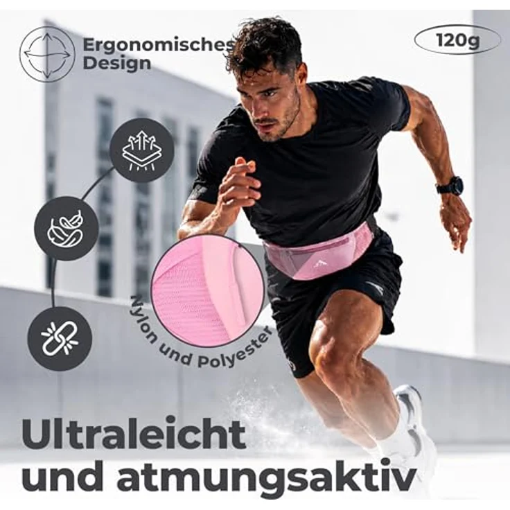 NORDRUN Laufgürtel für alle Handys, verstellbar und wasserdicht, rosa, mit großer Kapazität und Kopfhörerloch – Bild 5