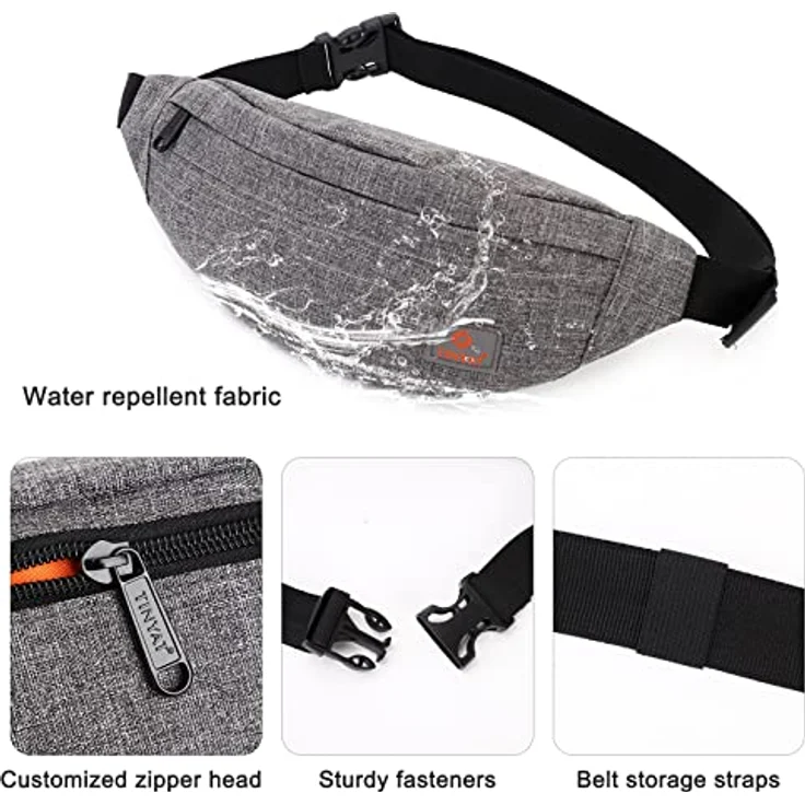 TINYAT Gürteltasche Bauchtasche leicht, wasserfest, für Damen und Herren, Grau, T201, ideal zum Wandern und Sport – Bild 5