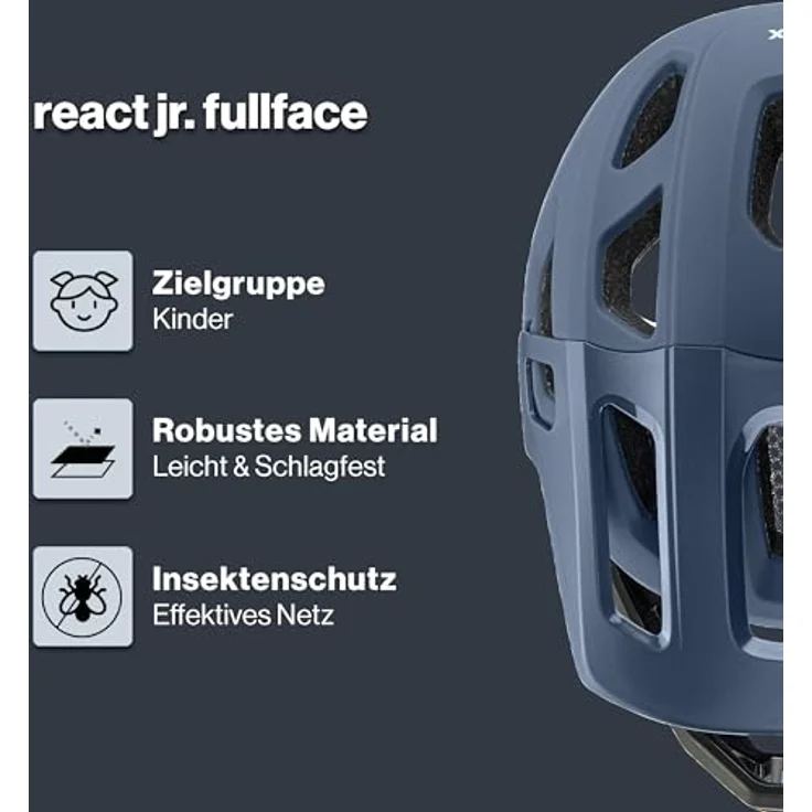 Uvex React Jr Fullface, Kinder MTB Fahrradhelm, dusk blue matt, 52-56 cm, leicht und sicher – Bild 2