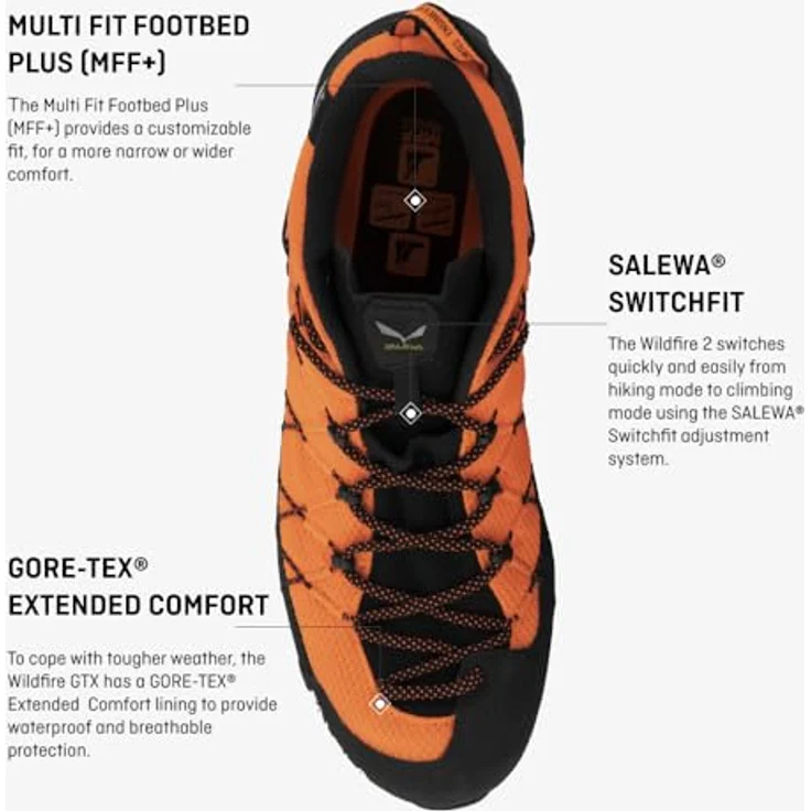 Salewa Wildfire 2 Gore-Tex, Herren Wanderschuhe mit Switchfit-System, individuell anpassbarem MFF+ Fußbett und stabiler Pomoca Speed MTN-Sohle, Schwarz, Größe 46.5 – Bild 2