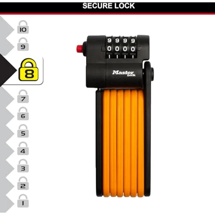 Master Lock 8336EURDPRO, Faltverschluss Veloschloss mit 4-stelligem Kombinationsschloss, 80 cm, gehärteter Stahl mit Polymerbeschichtung – Bild 3
