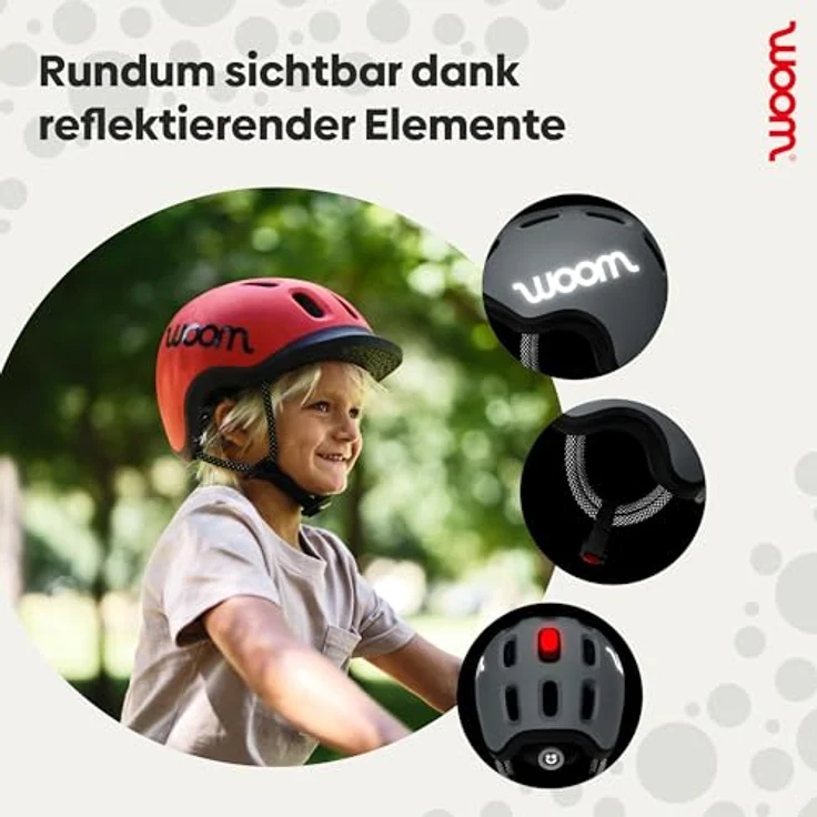 woom Ready Kinderhelm, verstellbarer und sicherer Fahrradhelm mit reflektierenden Details für Kinder (1-14 Jahre) - Hellgrau - X-Small – Bild 5