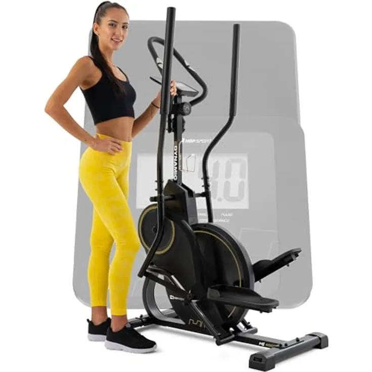 Hop-Sport Cross Stepper für zuhause HS-450B Dynamic - 2-in-1 Crosstrainer und Stepper mit Trainingscomputer - Schwarz Gold