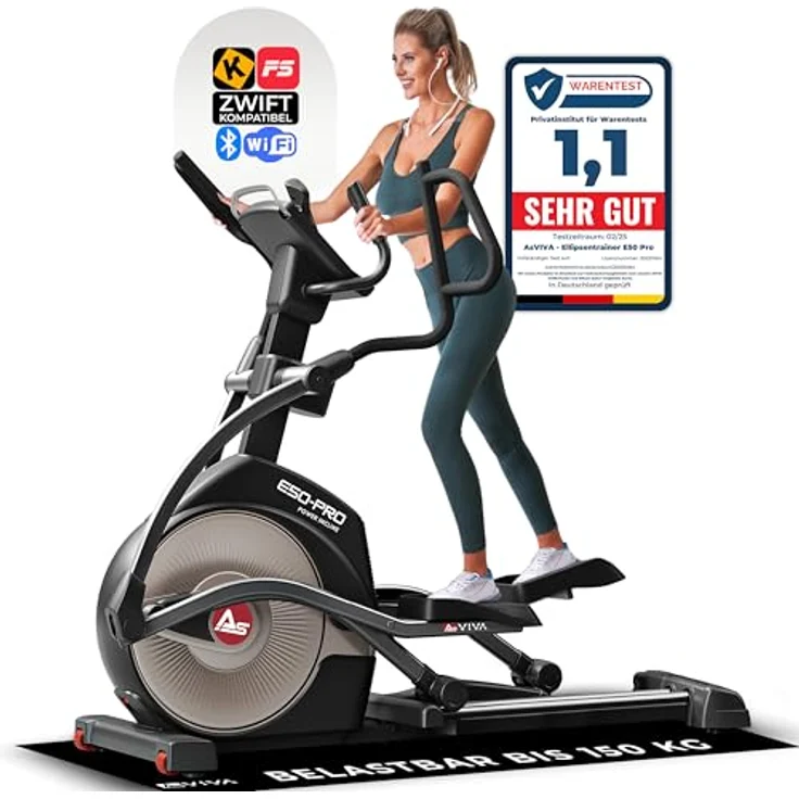 AsVIVA E50 Pro Ellipsentrainer & Ergometer, 32 Widerstandsstufen, elektrische Steigung, App-Steuerung, gelenkschonend, für Zuhause, bis 150 KG – Bild 2