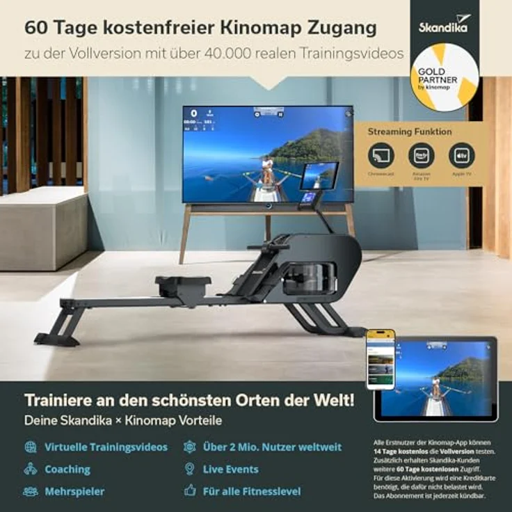 Skandika Rudergerät Nemo III Hybrid, Wasserwiderstand und magnetischer Widerstand, schwarz – Bild 4