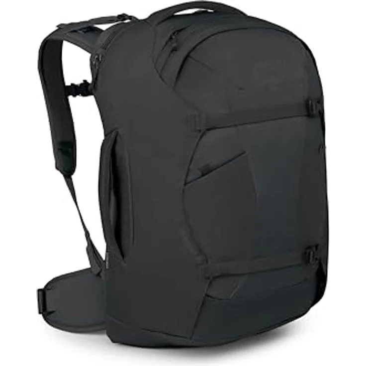 Osprey Farpoint 40 Black, leichter Wanderrucksack mit verstauten Hüft- und Schultergurten, bluesign-zertifiziert – Bild 1