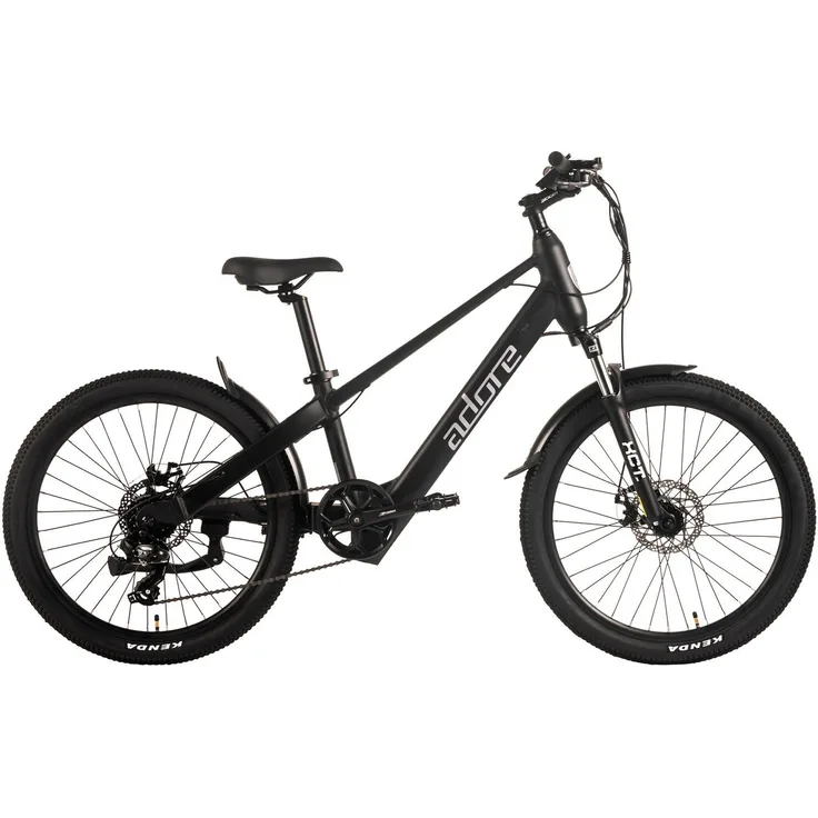 Adore E-Bike Mountainbike KS-240, 24" Alu Kids Citybike mit 45NM Heckmotor, 10,4Ah Akku, matt Pitch Black, 7 Gang Shimano Tourney Schaltwerk, 374,4 Wh