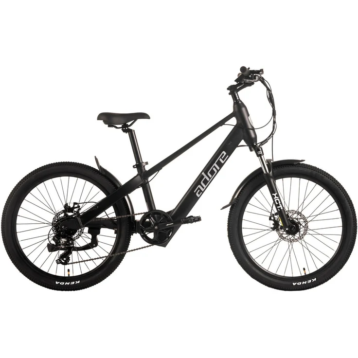 Adore E-Bike Mountainbike KS-240, 24" Alu Kids Citybike mit 45NM Heckmotor, 10,4Ah Akku, matt Pitch Black, 7 Gang Shimano Tourney Schaltwerk, 374,4 Wh